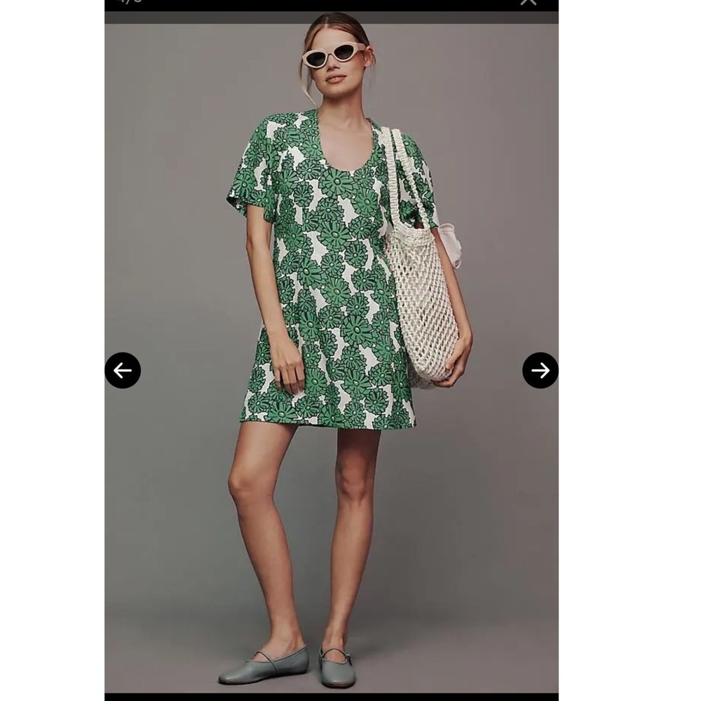 Porridge Clothing Green Floral Mini Dress Linen Blend Cottagecore Size S - Picture 4 of 12